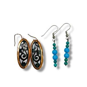 Lot of 2 Pair Earrings Drop Dangle Pierced 1.5-1.75" Fishhook